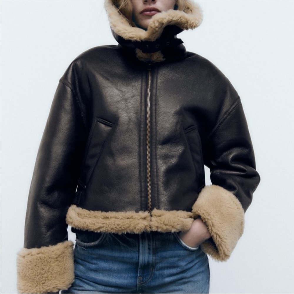 Zara Women's Brown Shearling Jacket